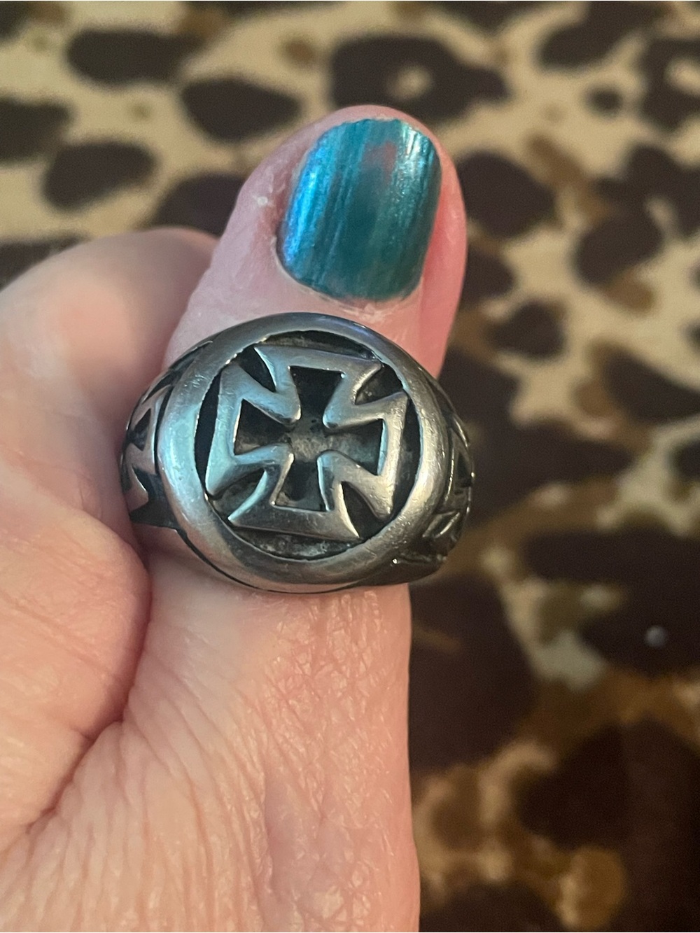 Stainless steel Maltese Cross Signet Ring - Blackened Finish Sz 11.5